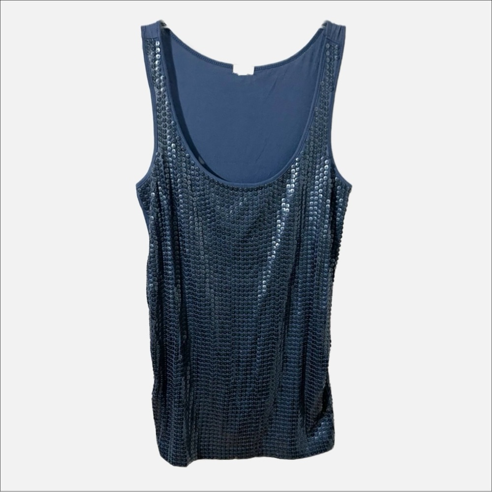J. Crew Factory Navy Sequined Front Tank Top Scoop Neck Jersey Knit Back Size XS